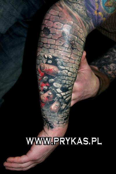 Tatuaje Brazo 3d Muro por Prykas Tattoo