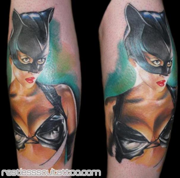Tatuaż Fantasy Portret Kobieta Kot przez Restless Soul Tattoo