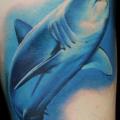 Realistic Leg Shark tattoo by Restless Soul Tattoo