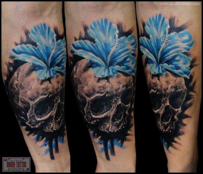Arm Flower Skull Tattoo by Anabi Tattoo