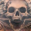 Brust Totenkopf Flügel tattoo von Javier Tattoo