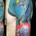 tatuaje Hombro Brazo Fantasy Iron Maiden por Javier Tattoo