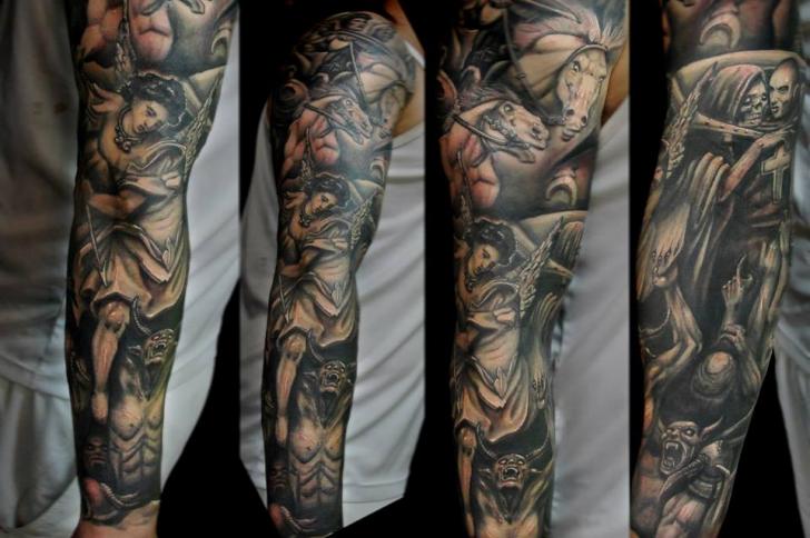 Fantasie Engel Drachen Sleeve Tattoo von Javier Tattoo
