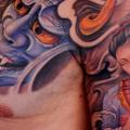 Arm Chest Japanese Demon Geisha tattoo by Evil Twins Tattoo