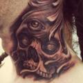 tatuaje Fantasy Cráneo Ojo Cuello por Josh Duffy Tattoo