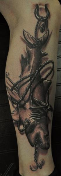 Realistic Leg Shark 3d Tattoo by Venom Ink