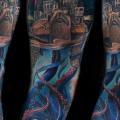 Fantasie Meer Oktopus Schildkröte Sleeve Stadt tattoo von Ink-Ognito