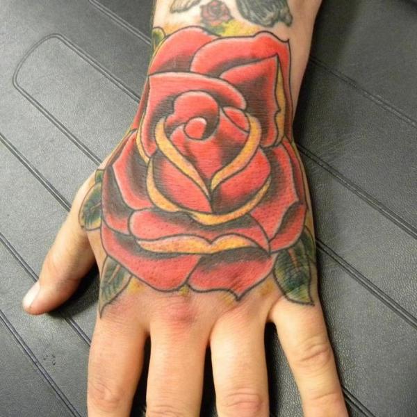 Old School Flower Hand Tattoo by Art 4 Life Tattoo