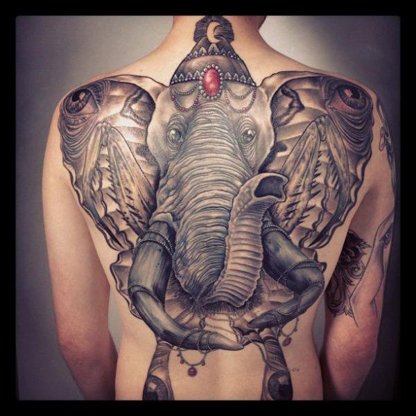 Tatuaggio Schiena Elefante Religiosi di Jo Harrison
