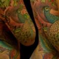 Schulter Arm Bein Feder Seite Pfau Po tattoo von Jo Harrison
