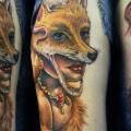 Shoulder Fantasy Women Wolf Mouse tattoo by Jo Harrison