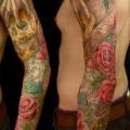 Blumen Totenkopf Frauen Sleeve tattoo von Jo Harrison