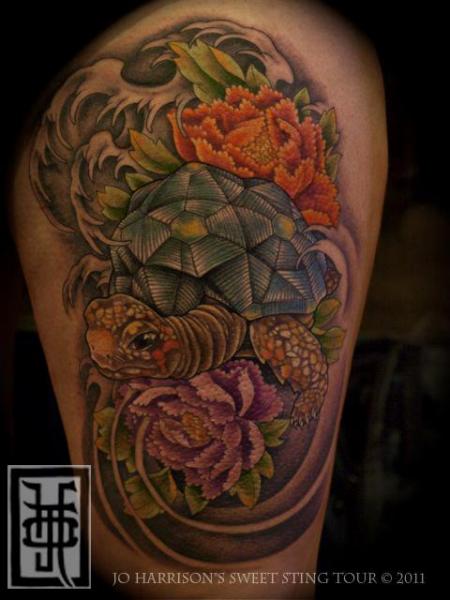 Turtle Thigh Diamond Tattoo by Jo Harrison