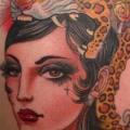 Women Tiger Thigh tattoo by Skull and Sword