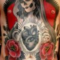 Brust Old School Herz Blumen Religiös Bauch tattoo von Nick Bertioli