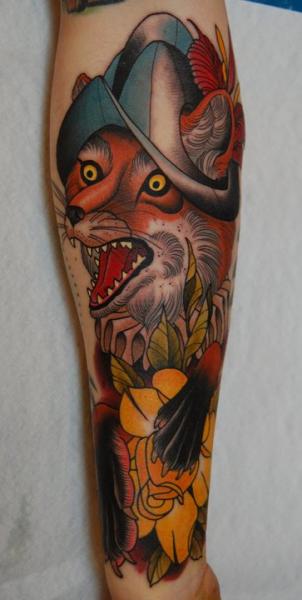 Arm New School Fox Tattoo by Peter Lagergren