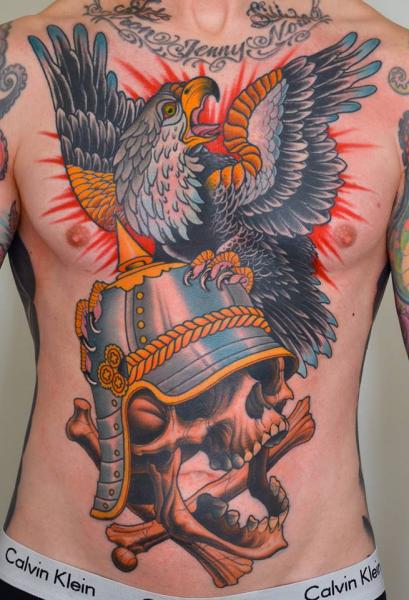 Chest Skull Eagle Belly Tattoo by Peter Lagergren