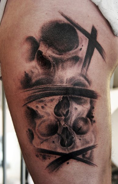 Shoulder Fantasy Skull Tattoo by Pistolero Tattoo