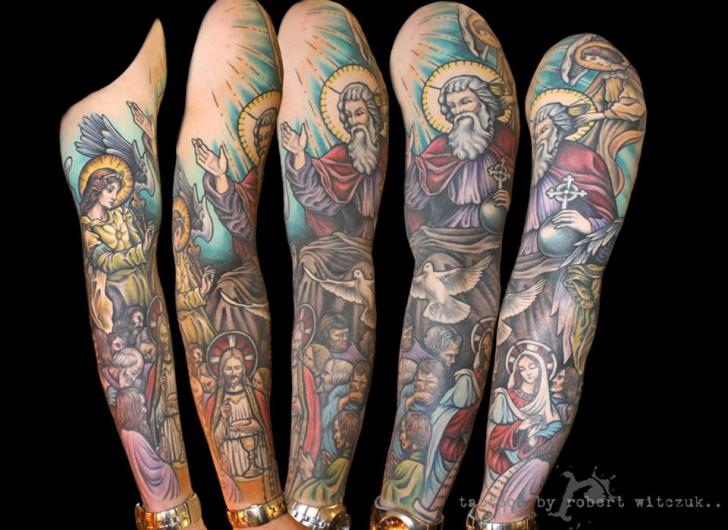 Religious Sleeve Tattoo by Robert Witczuk
