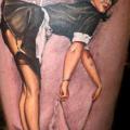Realistic Pin-up Thigh tattoo by Robert Witczuk