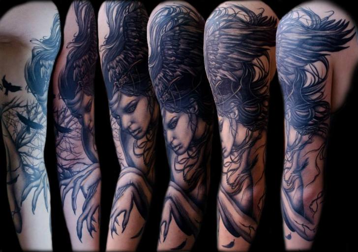 Shoulder Fantasy Women Witch Tattoo by PS Tattoo