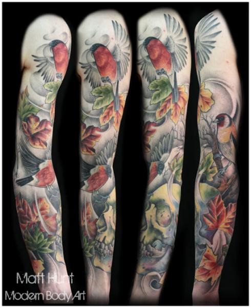 Leaves Bird Sleeve Tattoo by Matt Hunt