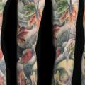 Leaves Bird Sleeve tattoo by Matt Hunt