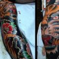 tatuaje Serpiente Old School Pierna Tigre por Mike Chambers