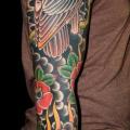 Old School Owl Sleeve tattoo by Mike Chambers