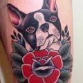Old School Dog Thigh tattoo by Mike Chambers