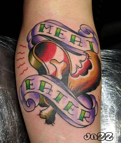 Arm Fantasy Lettering Meat Tattoo by Babakhin
