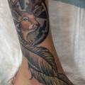 Foot Feather Deer tattoo by Love Life Tattoo