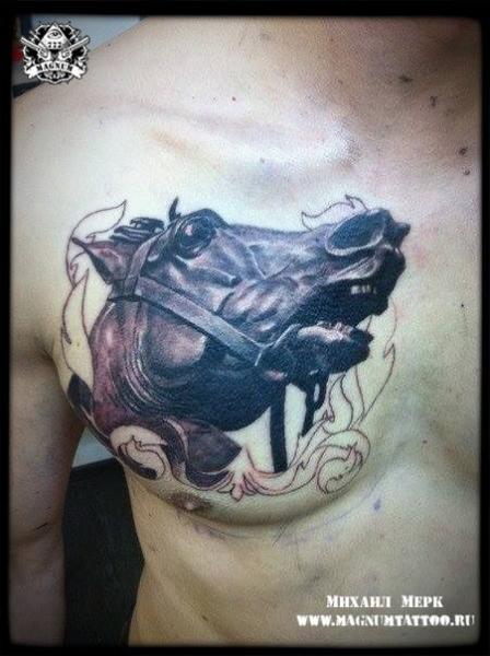 Realistic Chest Horse Tattoo by Magnum Tattoo