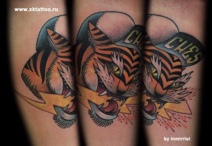 Arm New School Tiger Tattoo by XK Tattoo
