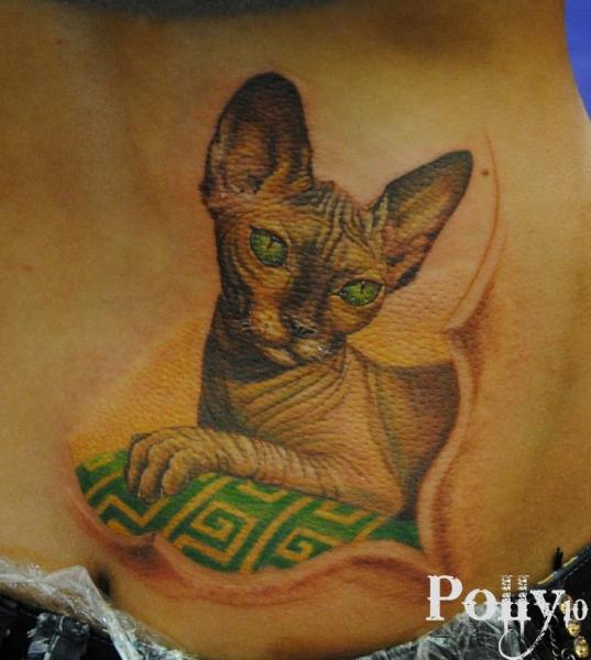 Tatuaje Realista Espalda Gato por Lacute Tattoo