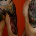Shoulder Arm Biomechanical Chest tattoo by Lacute Tattoo