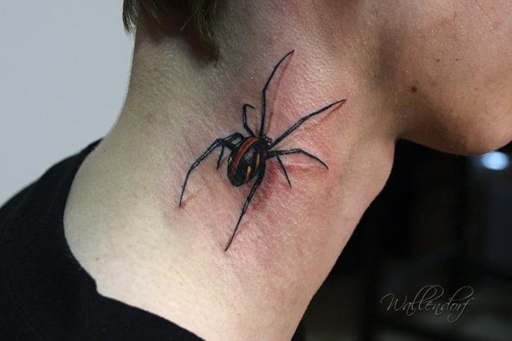 Neck Spider 3d Tattoo by Lacute Tattoo