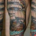 Shoulder Galleon Compass tattoo by West End Studio