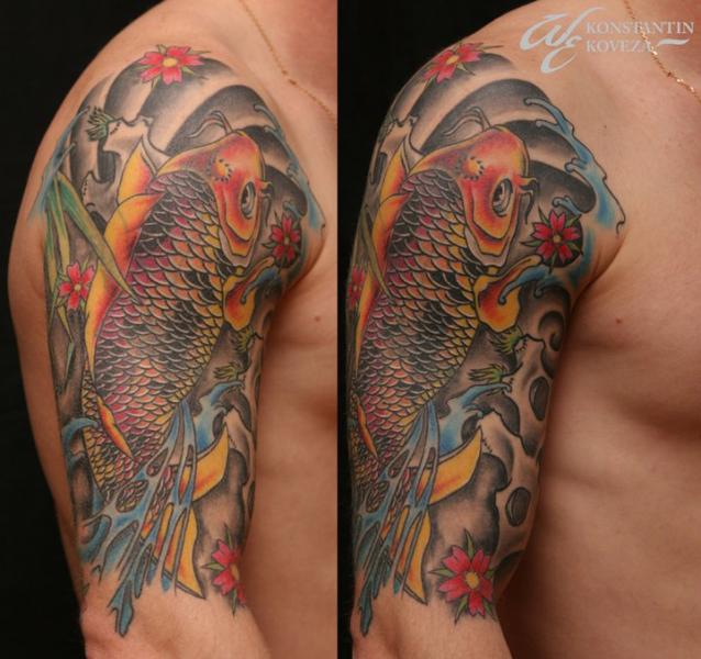 Shoulder Japanese Carp Koi Tattoo by West End Studio