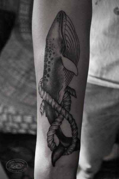 Tatuaggio Braccio Dotwork Balena Corda di Baraka Tattoo