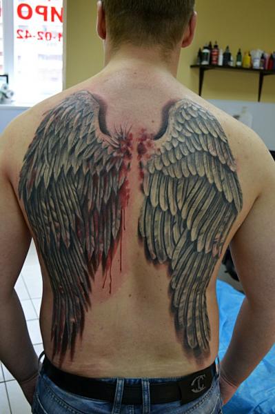 Back Wings 3d Blood Tattoo by Baraka Tattoo