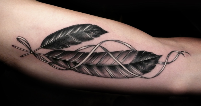 Arm Feather Tattoo by Saved Tattoo