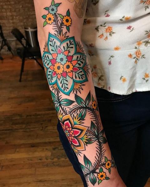 Arm Flower Tattoo by Saved Tattoo