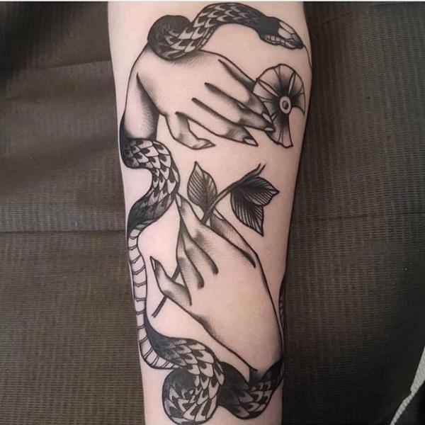 Arm Snake Old School Hand Tattoo by Saved Tattoo