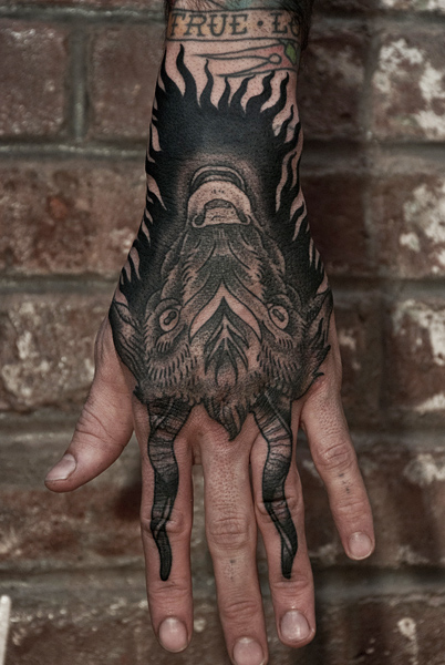 Hand Devil Dotwork Tattoo by Saved Tattoo