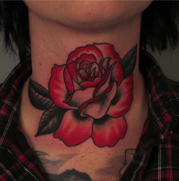 Old School Flower Neck Tattoo by Saved Tattoo