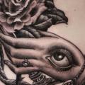 Flower Side Hand Eye Dotwork tattoo by Saved Tattoo