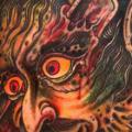 Japanische Drachen Dolch Oberschenkel Blut tattoo von Saved Tattoo