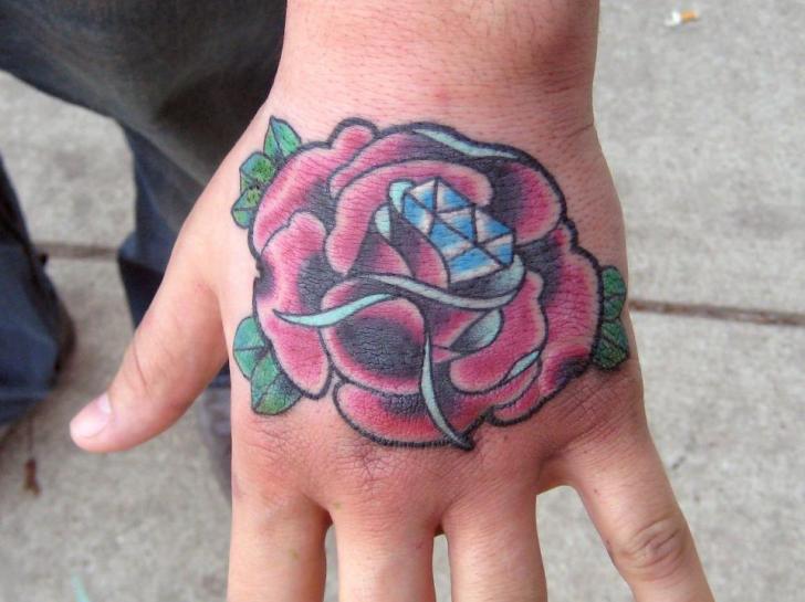 New School Flower Hand Diamond Tattoo by S13 Tattoo