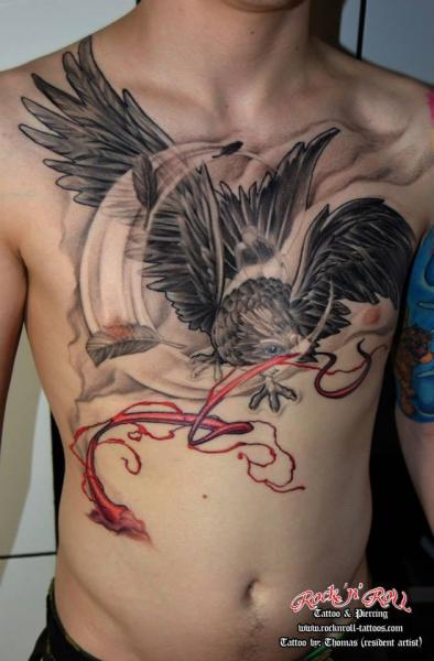 Realistic Chest Crow Tattoo by Rock n Roll Tattoo